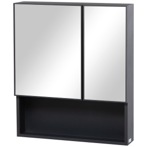 kleankin Szafka z Lustrem, Szafka Łazienkowa, 3 Poziomy, Stal Nierdzewna, 59,7x13,3x69,9cm, Czarna