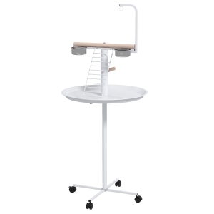 PawHut Papegaaien Vrijstaande Speelstandaard met Zitstok, 1 Ladder, 1 Schommel, Voerschalen, 60 x 60 x 138 cm, Wit + Natuur