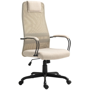 HOMCOM Scaun de Birou Ergonomic Rotativ cu Reclinare, Înălțime Reglabilă și Roți, 58x61x115-125 cm, Bej