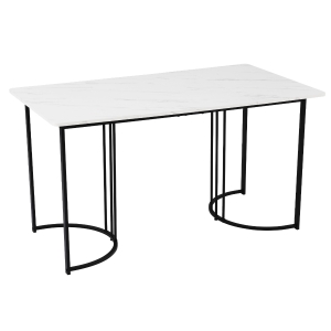 Modern Rectangular Extendable Dining Table with Adjustable Feet, Marble Pattern MDF Top and Metal Frame, 140x80x75 cm, White/Black