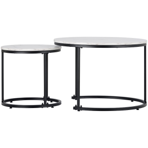 Lot de 2 tables basses gigognes rondes empilables, MDF, structure métal, gain de place, grande 71x71x50 cm, petite 46x46x44 cm, Marbre