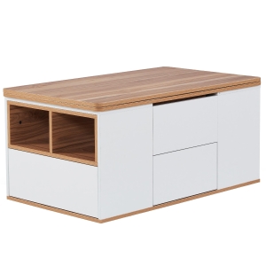 Măsuță de Cafea Multifuncțională Reglabilă pe Înălțime cu Dublă Tablă Extensibilă, Capacitate Mare de Depozitare, 100x51x47 cm, Albă