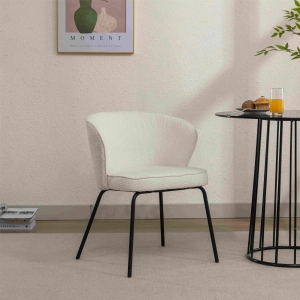 Boucle Chair with Metal Legs and Wingback Design, Beige