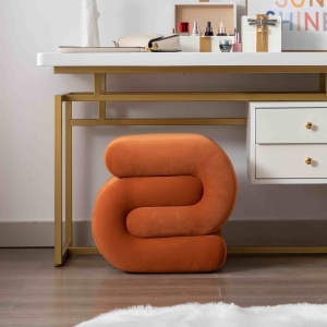 Velvet Ottoman Pouffe Wavy Pouf, Orange
