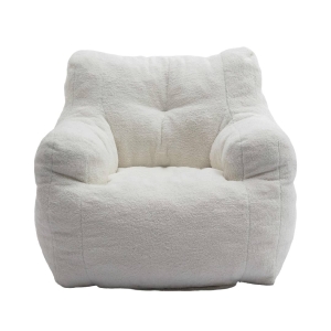 Soft Tufted Foam Bean Bag Snuggle Chair with Teddy Fabric, White Teddy