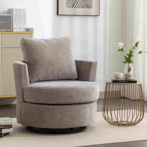 Chenille Swivel Recliner with Back Cushion, Light Grey