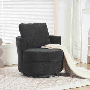 Chenille Swivel Recliner with Back Cushion and Thick Foam Pad, Dark Grey