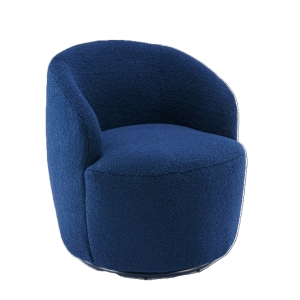 Teddy Fabric Swivel Armchair with Ergonomic Backrest, Dark Blue
