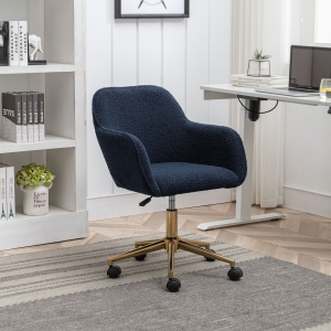 Adjustable Height Ergonomic Swivel Executive Office Chair with Gold Legs, Dark Blue