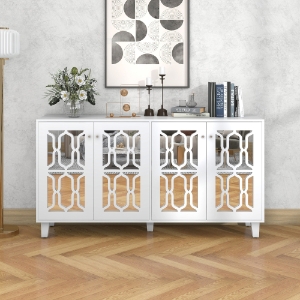 Sideboards Anrichte 160cm mit Kristallgriff Vier Türen verstellbarem Regal für Esszimmer Wohnzimmer Weiß