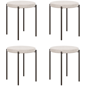 HOMCOM Keukenkrukken 4-delige Set, Stapelbaar, Fluwelen Look, Tot 120kg, Metalen Frame, 41,5 x 41,5 x 46 cm, Roomwit