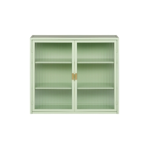 Moderne Wandschrank mit zwei Türen, Glasfront und dreistufigen Regalen für Flur, Wohnzimmer, Bad und Esszimmer, Grün