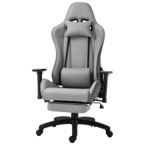 Vinsetto bureaustoel, computerstoel, draaistoel met afneembare hoofd- en lendenkussens, schommelfunctie, ergonomische bureaustoel, draaibaar, in hoogte verstelbaar, PP linnen stof, grijs 73 x 57 x 127-135 cm