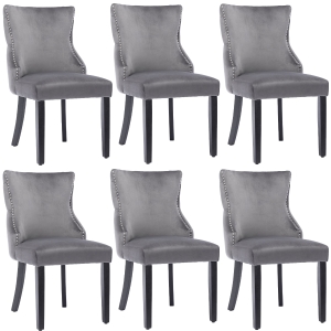 Ensemble de 6 rembourrés Chaises de salle à manger avec bouton matelassé, Gris