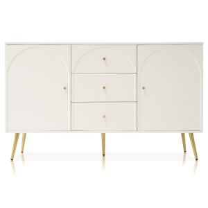 Crédence Élégante avec 2 Portes et 3 Tiroirs, Crème Blanche