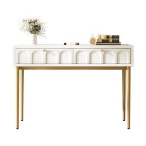 Coiffeuse et Commode moderne avec 2 tiroirs, Blanc Crème