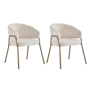 Set van 2 comfortabele eetkamerstoelen in lamslederlook met vergulde metalen poten, rugleuning met uniek gaatjespatroon en zitting met hoogdensiteitsschuim, 49X48X78 cm, wit