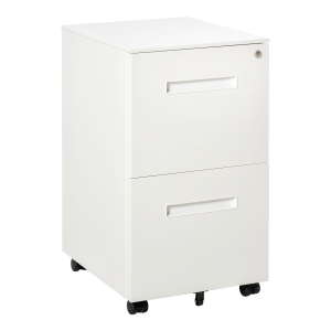 Vinsetto Vertical File Cabinet, 2 Drawer Filing Cabinet, Mobile Office Cabinet with Lockable Drawers and Adjustable Partition for A4 Letter Size, White