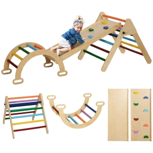 AIYAPLAY 5 in 1 Toddler Climbing Frame with Ramp, Arch, for 18-48 Months, Multicolour