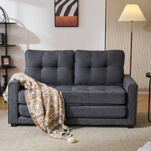 Schlafsofa mit Seitentaschen, Doppelbett Sofa, Kompakt Design für Wohnzimmer, Dunkelgrau