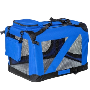 PawHut Transportadora para Cães e Gatos Respirável Dobrável com Almofada Janela de Malha e 2 Bolsos 60x42x42 cm Azul