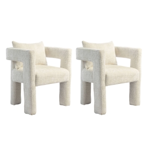 Set of 2 Accent Chair with Hollow Armrest Design, Beige