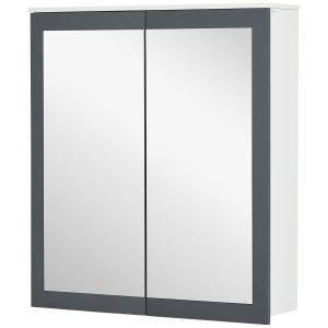 kleankin Armário de Casa de Banho com Espelho 2 Portas e Prateleiras Ajustáveis 69x17x75,5 cm Branco e Cinza