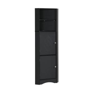 Eckschrank, Eckbadischrank 36x36x155 cm, verstellbarer Boden, wasserdicht & feuchtigkeitsresistent, schwarz