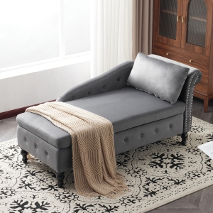 Luxious Designed Velvet Chaise Sofa Bed with Storage, Grey
