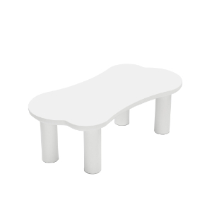 Tavolino da caffè irregolare a forma di osso, piano in MDF e gambe in PVC, con base in feltro, Bianco