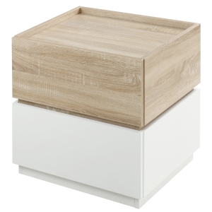 HOMCOM Table de chevet empilable table de nuit table d'appoint avec 2 tiroirs pour chambre à coucher, salon - blanc et naturel