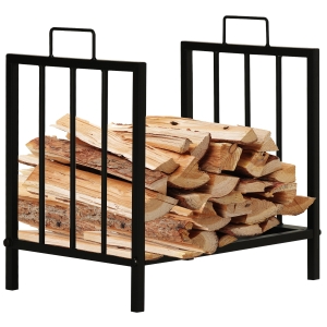 Outsunny brandhout standaard brandhout plank met twee handvatten open haard gereedschap 50 kg belastbaar brandhout plank brandhout gereedschap metaal zwart 42 x 32,5 x 46 cm