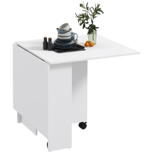 HOMCOM Masă Pliabilă și Extensibilă pentru 4-6 Persoane cu 2 Rafturi și 2 Roți, din Lemn și Metal, 140x80x74 cm, Alb