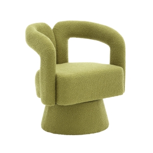 Drehbarer Polsterstuhl, gepolstert mit Bouclé-Stoff, tonnenförmiges Design, Olivgrün