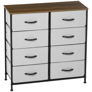 HOMCOM Komoda z 8 Szufladami z Tkaniny, Metalowa Rama, Blat, 80x30x81,5 cm, Szary/Czarny