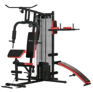 SPORTNOW Multifunctionele Trainingsstation met 65 kg Gewichtsblok, Verstelbaar, Voor Thuis Fitness, Staal, Kunstleer