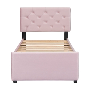 Cama nido 90x200 cm, con somier de láminas y cajón rodante, sin colchón, Rosa