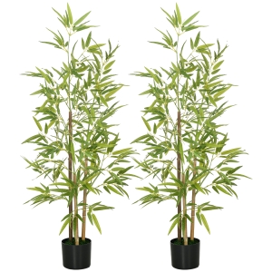 HOMCOM Set Plante Bambus Artificiale cu 3 Trunchiuri cu Ghiveci, Plante Artificiale din PP și Metal, 15x15x120 cm, Verde