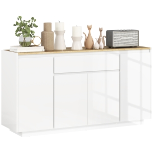 HOMCOM Bufet de Bucătărie cu 3 Dulapuri și 4 Uși cu Îchidere Lină, Mobilier Modern cu Sertar, 140x40x75 cm, Alb