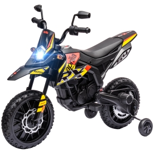 AIYAPLAY 12V Motocykl elektryczny dla dzieci z kółkami treningowymi, światłami LED, muzyką, USB, dla chłopców i dziewczynek, Żółty