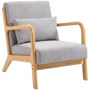HOMCOM Elegancki Fotel Lounge z ramą drewnianą i tapicerką piankową, wygląd aksamitu, do salonu, sypialni, Szary