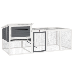 PawHut Coteț pentru 2-4 Găini, Cuib pentru Clocit cu Acoperiș Impermeabil, Tavă Detașabilă și Uși, 214x101x91,5 cm, Gri