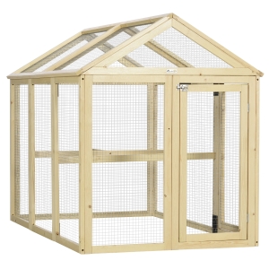 PawHut Hühnerstall aus Holz mit Drahtgitter 140 x 88,5 x 106 cm Natur