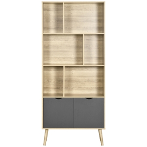HOMCOM Bücherregal Aufbewahrungsregal Schrank 6 Regale Maße 80L x 35B x 180H cm natur und Dunkelgrau