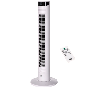 HOMCOM Säulenventilator mit Fernbedienung 12 Stunden Timer 3 Geschwindigkeiten LED-Display oszillierend 70° Ø 31,5 x 93 cm weiß