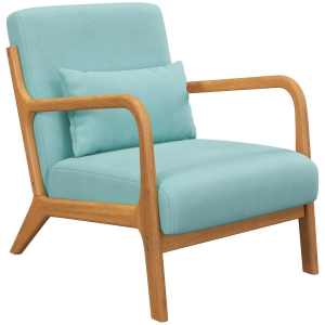 HOMCOM Lounge-Sessel mit Massivholzrahmen Lounge-Sessel - tiefe Sitzfläche - Armlehnen - Blauer Samtstoff