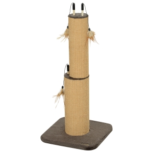 PawHut Arbre à gratter pour chat de 78 cm 2 en 1 avec 3 plumes interactives, Brun