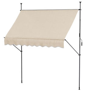 Outsunny Freistehende manuelle einziehbare Markise 2,5L x 1,2B x 2,1-3H m einstellbare Neigung Metall Alu Polyester Sand
