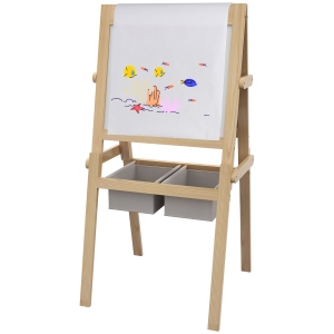 AIYAPLAY Kinderstaffelei Doppelseitige Schiefertafel Weiße Tafel Kreidetafel Papierrolle 58 x 50,5 x 109 cm Natur