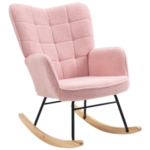 HOMCOM Fauteuil à bascule rocking chair revêtement bouclette structure en acier 71 x 98 x 101 cm rose
